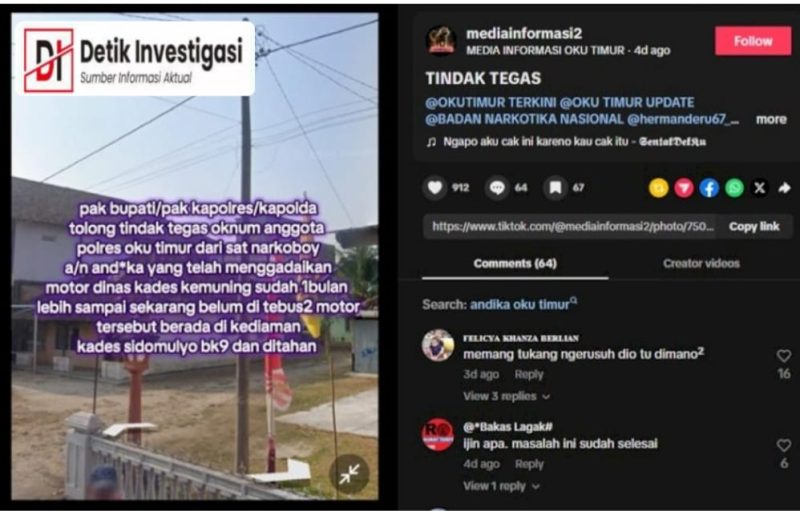 Viral Di Tiktok..Oknum Satres Narkoba Polres OKU Timur Gadaikan Motor Dinas Kades Kemuning